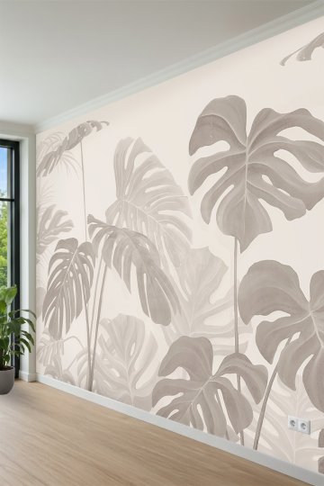 Büyük Monstera ve Tropikal Yaprak Motifli Tek Parça Tekstil Duvar Kağıdı küçük görsel 3