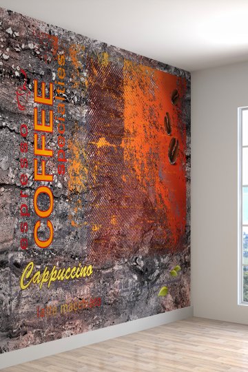 Cafe Coffee Yazılı Desenli Isı Ve Ses Yalıtımlı Sağlıklı Tekstil Duvar Kağıdı