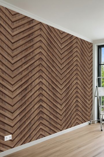 Chevron Desenli ve Hareketli Ahşap Desenli Tek Parça Tekstil Duvar Kağıdı 