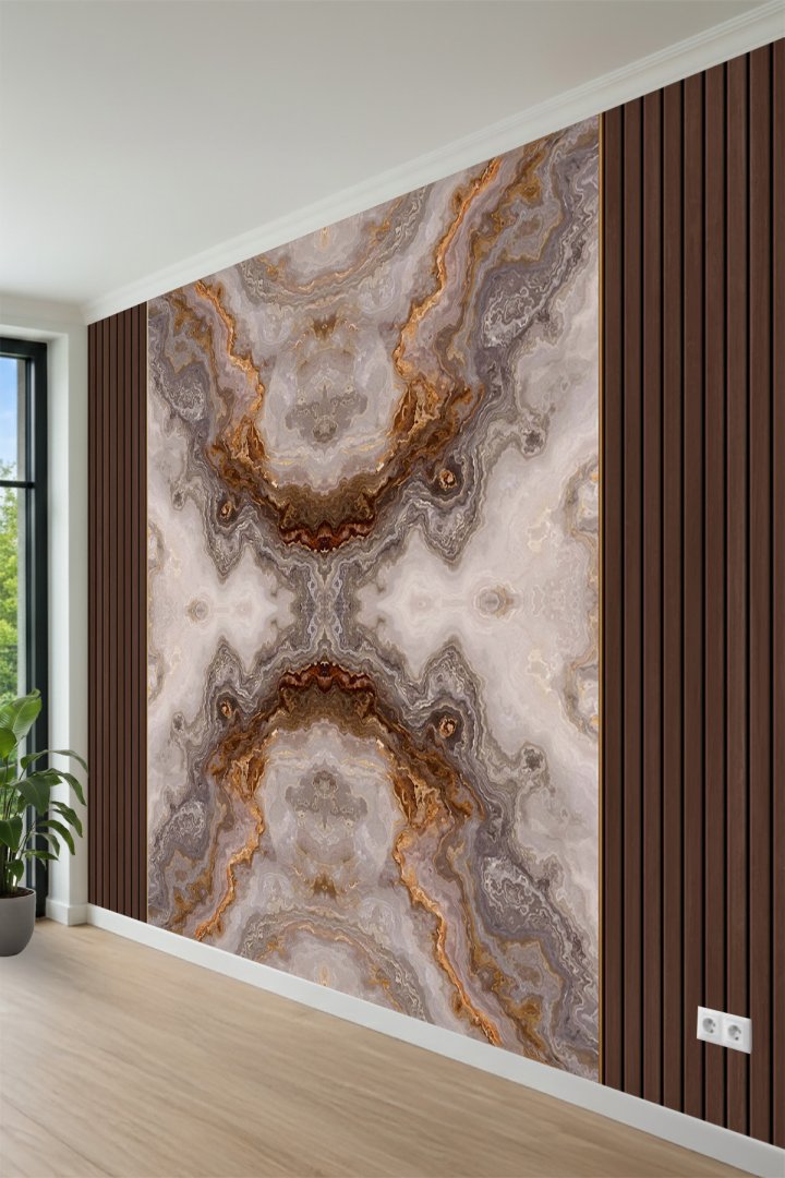 Çıta Detaylı Doğal Taş Desenli Modern Tek Parça Tekstil Duvar Kağıdı
