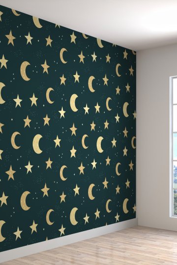 Çocuk Odası Ay Yıldız Desenli Isı Ve Ses Yalıtımlı Sağlıklı Tekstil Duvar Kağıdı