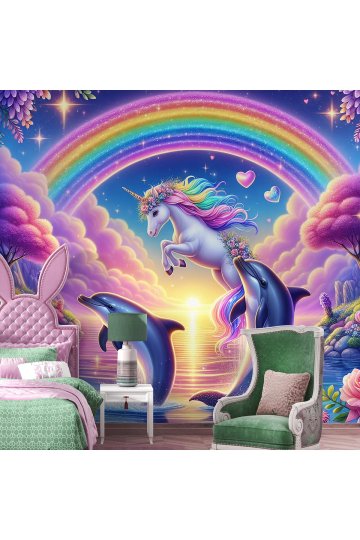 Çocuk Odası UnicornTemalı Tek Parça Duvar Kağıdı -Isı ve Ses Yalıtımı Yırtılmaz