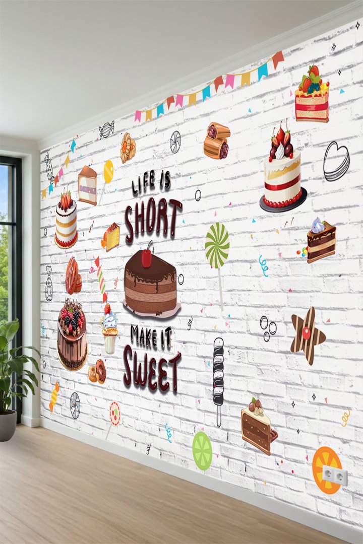  Cupcake ve Tatlı Dünyası Pastane Konseptli Tek Parça Tekstil Duvar Kağıdı