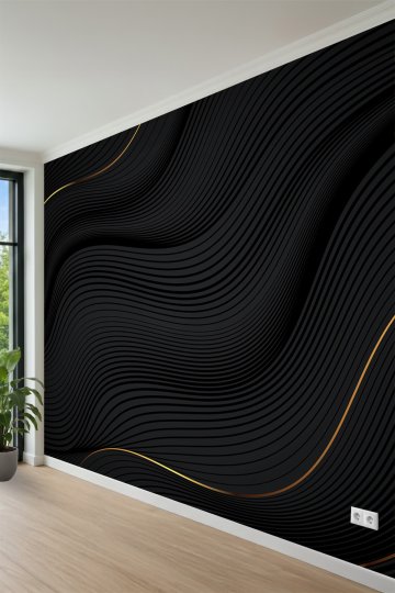 Dalga Çizgili Gold Hatlı Modern Geometrik Tek Parça Tekstil Duvar Kağıdı 