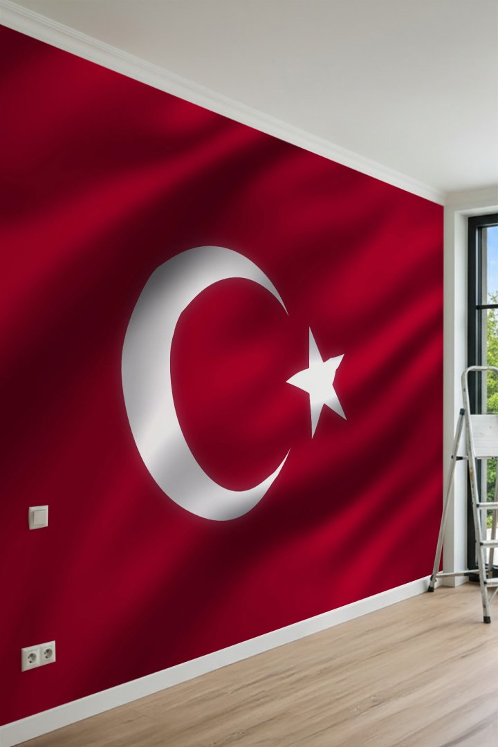  Dalgalanan Türk Bayrağı Tasarımlı Tek Parça Tekstil Duvar Kağıdı