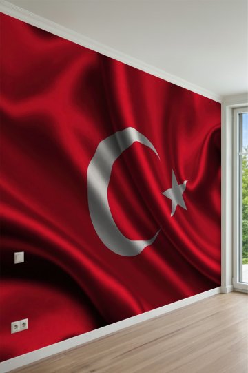  Dalgalanan Türk Bayrağı Tasarımlı Tek Parça Tekstil Duvar Kağıdı küçük görsel 2