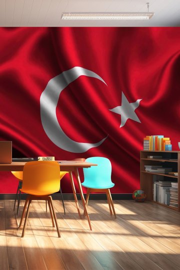  Dalgalanan Türk Bayrağı Tasarımlı Tek Parça Tekstil Duvar Kağıdı küçük görsel 1