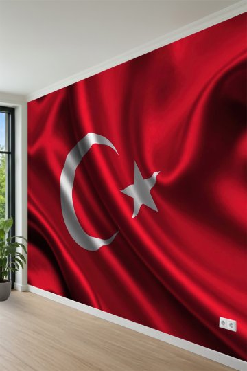  Dalgalanan Türk Bayrağı Tasarımlı Tek Parça Tekstil Duvar Kağıdı küçük görsel 3