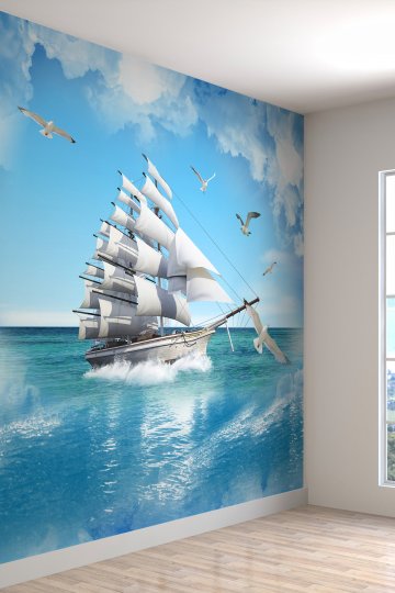 Denizde Tekne Desenli Isı Ve Ses Yalıtımlı Sağlıklı Tekstil Duvar Kağıdı