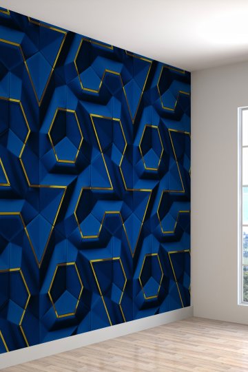 Derin Lacivert 3D Geometrik Desen Tek Parça Tekstil Duvar Kağıdı