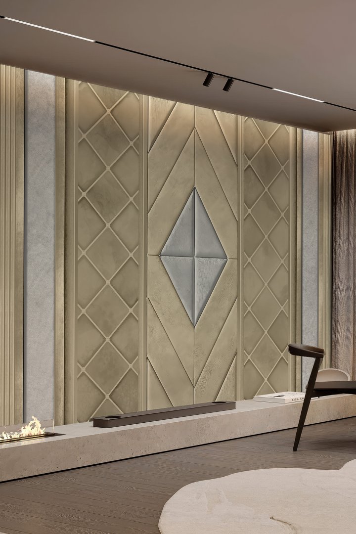 Diamond Bej & Gümüş Geometrik Tekstil Duvar Kağıdı