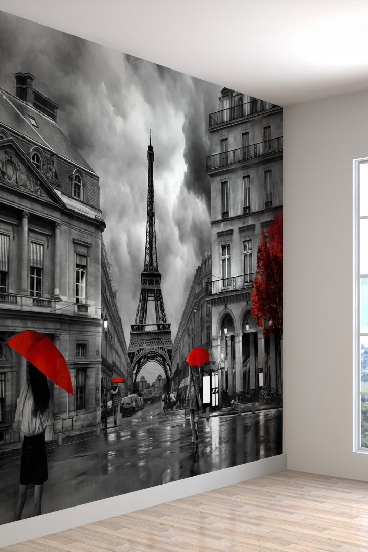 Dijital Baskılı Paris Eyfel Kulesi Manzaralı Duvar Kağıdı - 3D Duvar Kağıdı