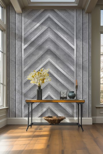 Dikey Çıtalar ve Şevron Geometrik Panel Desenli Tek Parça Tekstil Duvar Kağıdı