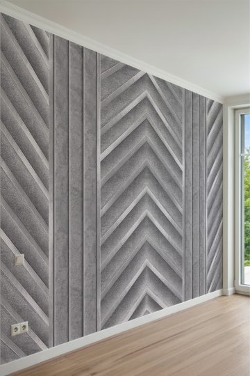 Dikey Çıtalar ve Şevron Geometrik Panel Desenli Tek Parça Tekstil Duvar Kağıdı küçük görsel 2