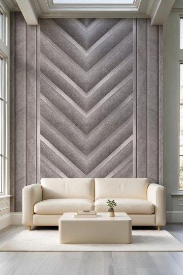 Dikey Çıtalar ve Şevron Geometrik Panel Görünümlü Tek Parça Tekstil Duvar Kağıdı