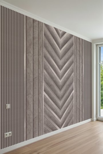Dikey Çıtalar ve Şevron Geometrik Panel Görünümlü Tek Parça Tekstil Duvar Kağıdı küçük görsel 2