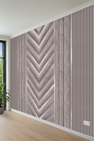 Dikey Çıtalar ve Şevron Geometrik Panel Görünümlü Tek Parça Tekstil Duvar Kağıdı küçük görsel 3