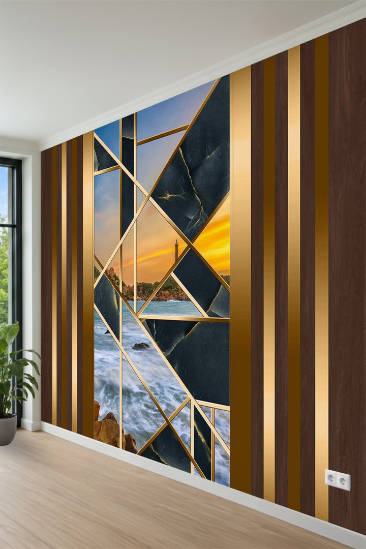 Dikey Çizgili Panel Detaylı ve Geometrik Çıta Desenli Tek Parça Tekstil 