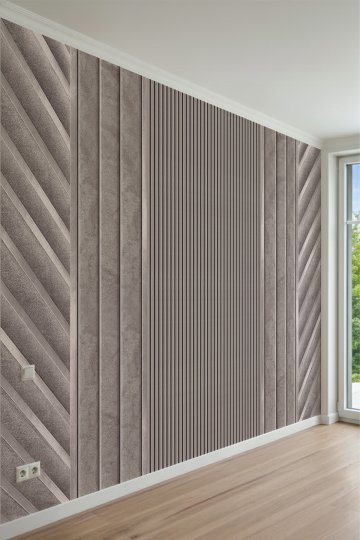 Dikey İnce Çıtalar, Geniş Paneller ve Çapraz Çizgili Modern Tek Parça Tekstil Duvar Kağıdı küçük görsel 2