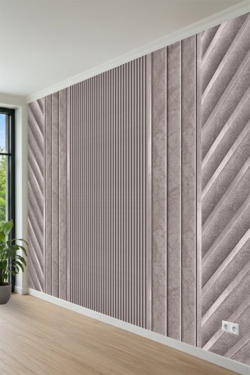 Dikey İnce Çıtalar, Geniş Paneller ve Çapraz Çizgili Modern Tek Parça Tekstil Duvar Kağıdı küçük görsel 3