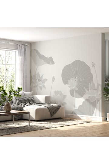 Doğal Şıklık Lotus Yapraklı Tek Parça Duvar Kağıdı Salon Duvar Kağıdı
