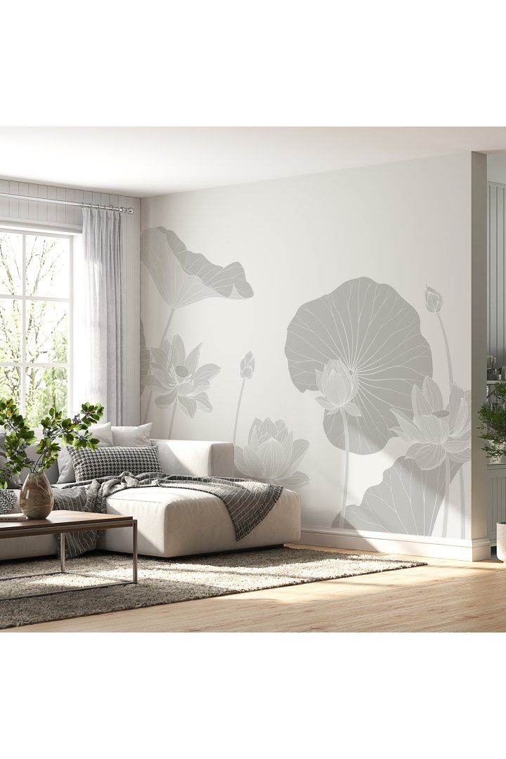 Doğal Şıklık Lotus Yapraklı Tek Parça Duvar Kağıdı Salon Duvar Kağıdı