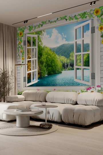 Doğanın Penceresi – Şelale ve Göl Manzaralı Duvar Kağıdı