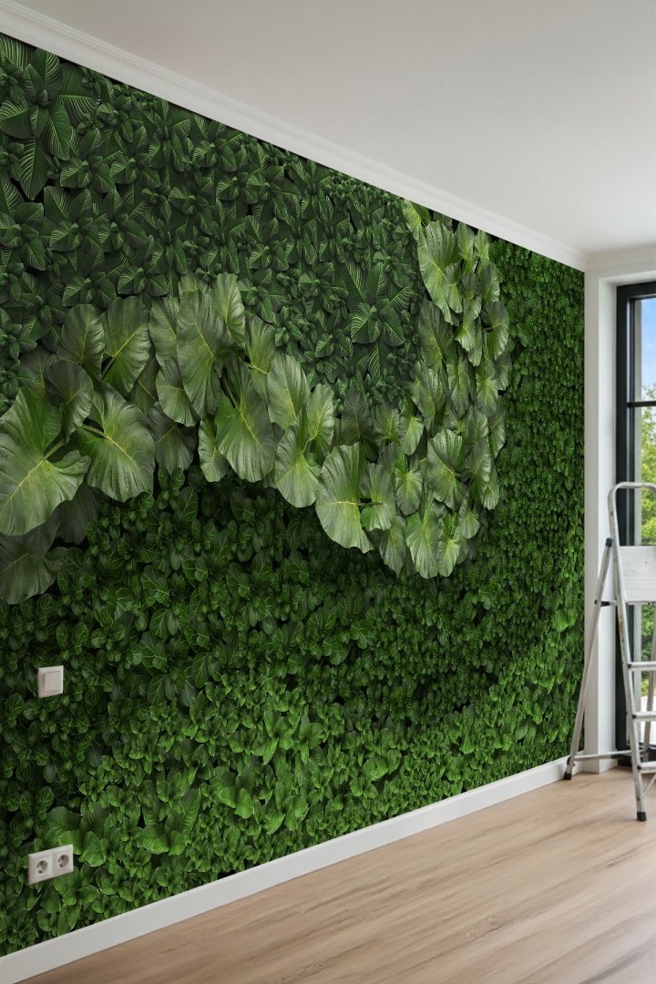 Dreamwall 3D Dikey Bahçe Yaprak Desenli - Ofis ve Cafe İçin Tek Parça Tekstil Duvar Kağıdı