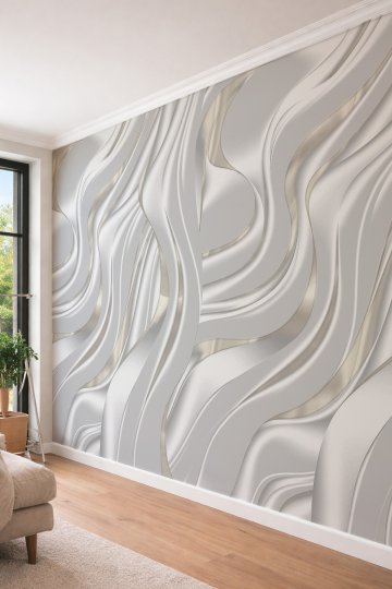 Dreamwall 3D Görünümlü Akışkan Metalik Dalga Desenli Tek Parça Tekstil Duvar Kağıdı