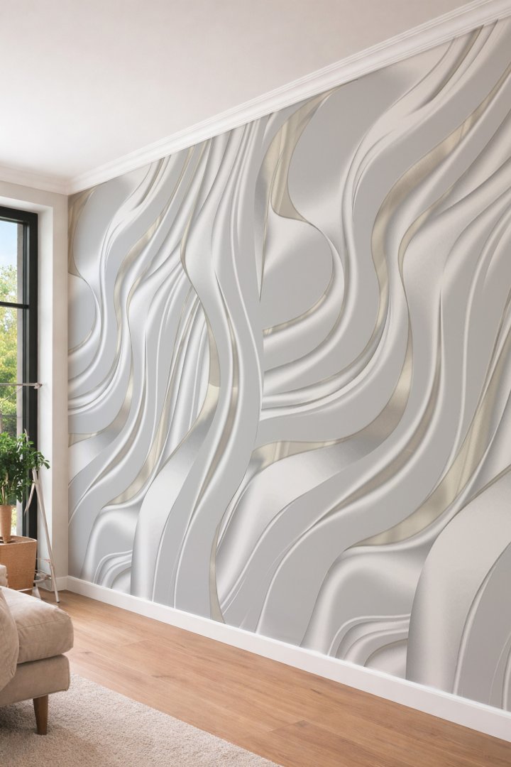 Dreamwall 3D Görünümlü Akışkan Metalik Dalga Desenli Tek Parça Tekstil Duvar Kağıdı