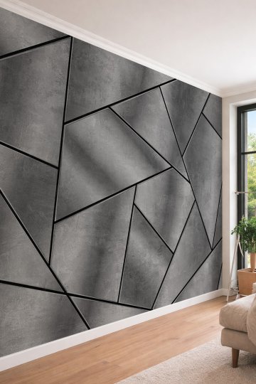 Dreamwall 3D Görünümlü Beton Dokulu Geometrik Panel Desenli Tek Parça Tekstil Duvar Kağıdı