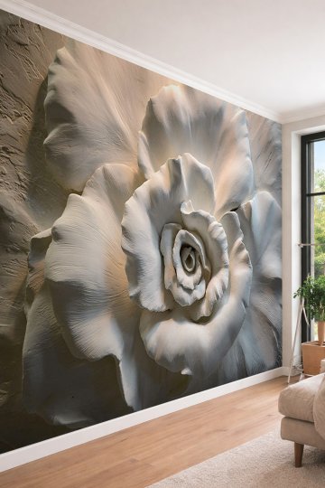 Dreamwall 3D Görünümlü Dev Gül ve Sanatsal Çiçek Rölyef Temalı Tekstil Duvar Kağıdı