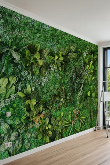 Dreamwall 3D Görünümlü Dikey Bahçe ve Tropikal Yapraklar Tek Parça Tekstil Duvar Kağıdı