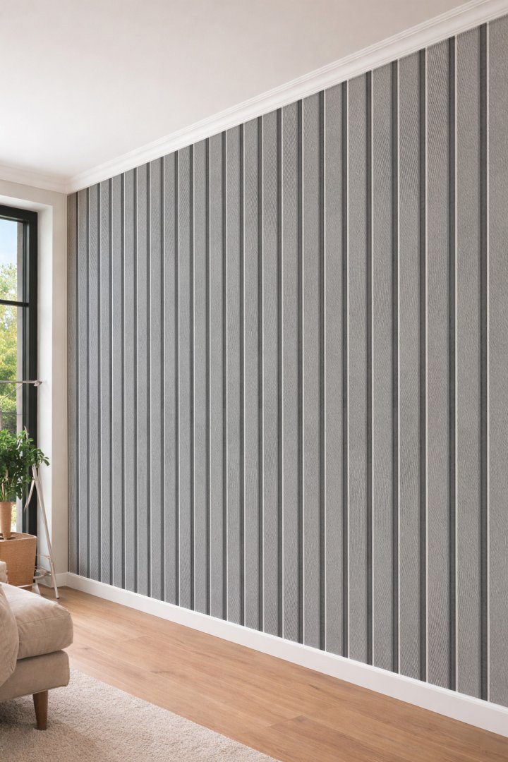 Dreamwall 3D Görünümlü Dikey Panel ve Duvar Çıtası Temalı Tek Parça Tekstil Duvar Kağıdı