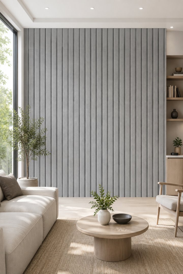 Dreamwall 3D Görünümlü Dikey Panel ve Duvar Çıtası Temalı Tek Parça Tekstil Duvar Kağıdı