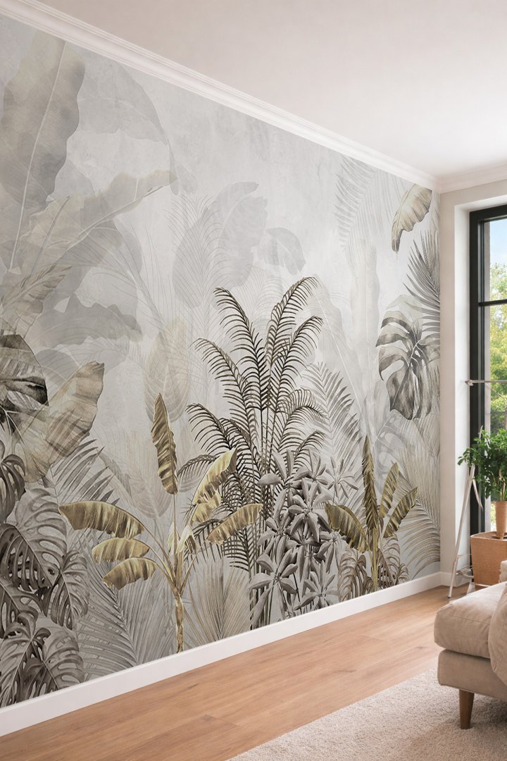 Dreamwall 3D Görünümlü Egzotik Yaprak Desenli Tek Parça Tekstil Duvar Kağıdı