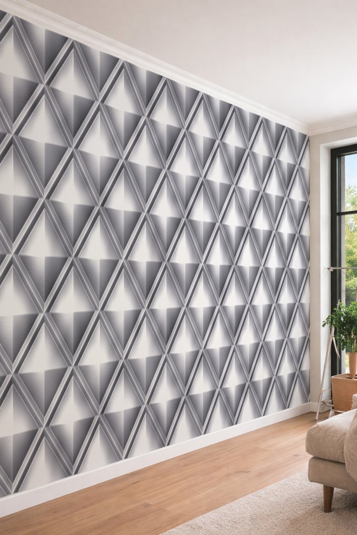 Dreamwall 3D Görünümlü Geometrik Prizma ve Elmas Desenli Tek Parça Tekstil Duvar Kağıdı