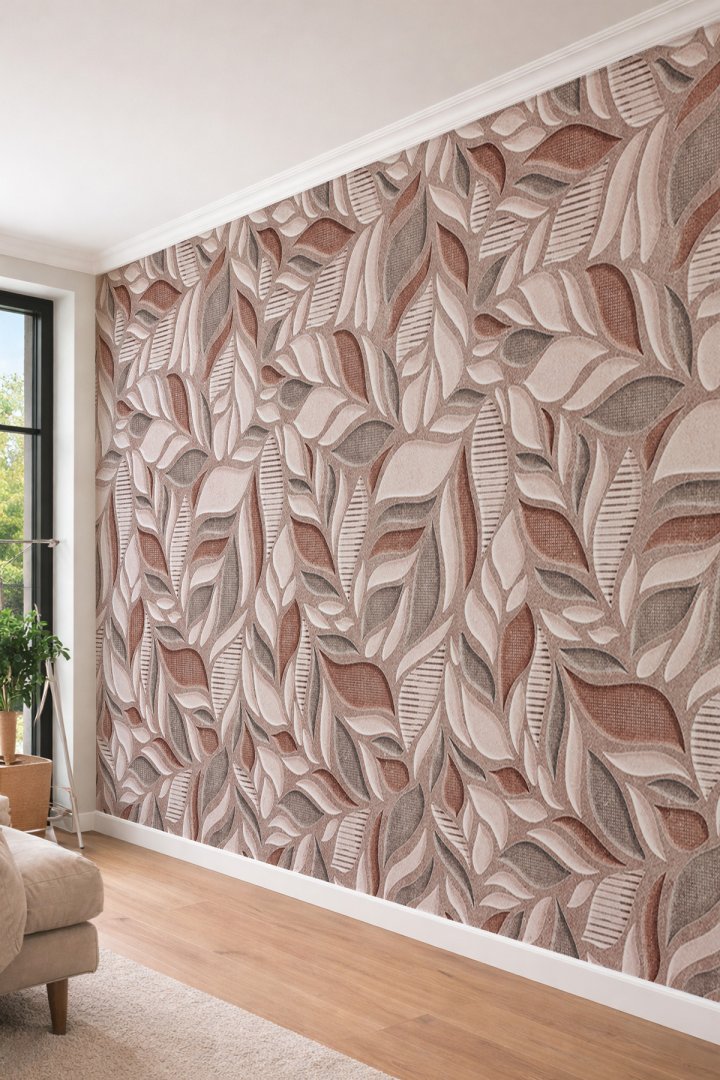 Dreamwall 3D Görünümlü Geometrik Yaprak Desenli Tek Parça Tekstil Duvar Kağıdı