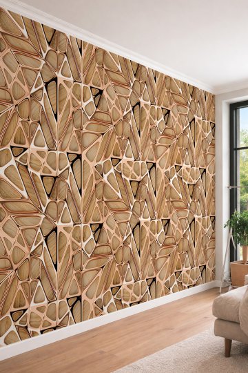 Dreamwall 3D Görünümlü Kafes ve Ahşap Dokulu Geometrik Tek Parça Tekstil Duvar Kağıdı