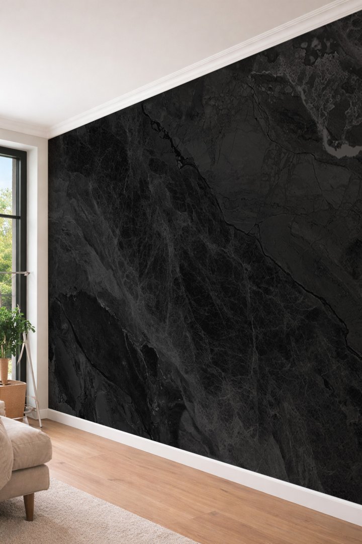 Dreamwall 3D Görünümlü Koyu Renk Doğal Mermer Desenli Tek Parça Tekstil Duvar Kağıdı