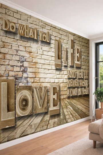 Dreamwall 3D Görünümlü Motivasyon Yazılı Tuğla- Endüstriyel Stil Tek Parça Tekstil Duvar Kağıdı