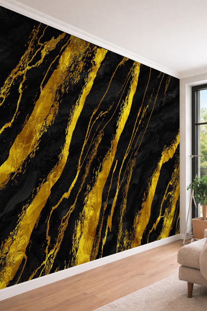 Dreamwall 3D Görünümlü Oniks Mermer ve Varaklı Tek Parça Tekstil Duvar Kağıdı