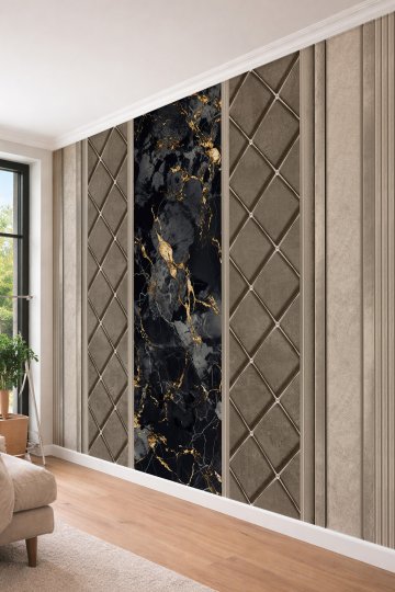 Dreamwall 3D Görünümlü Panelli ve Kapitone Dokulu Lüks Tek Parça Tekstil Duvar Kağıdı