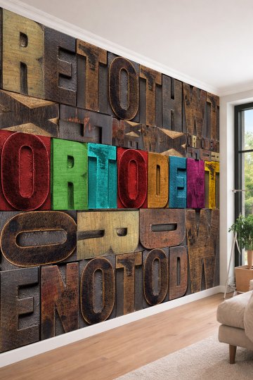 Dreamwall 3D Görünümlü Renkli Harf Blokları ve Tipografi Temalı Tek Parça Tekstil Duvar Kağıdı