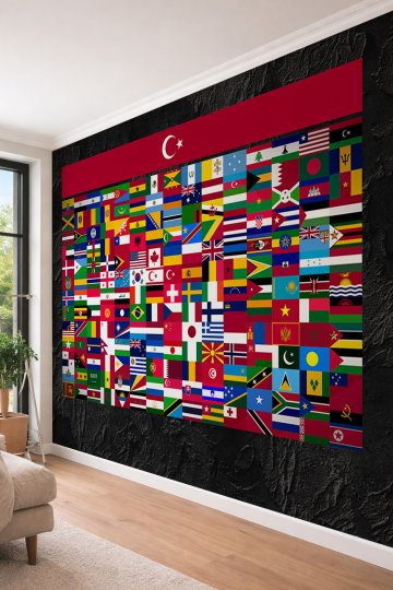 Dreamwall 3D Görünümlü Sıva Dokulu Dünya Bayrakları ve Türk Bayrağı Temalı Tekstil Duvar Kağıdı