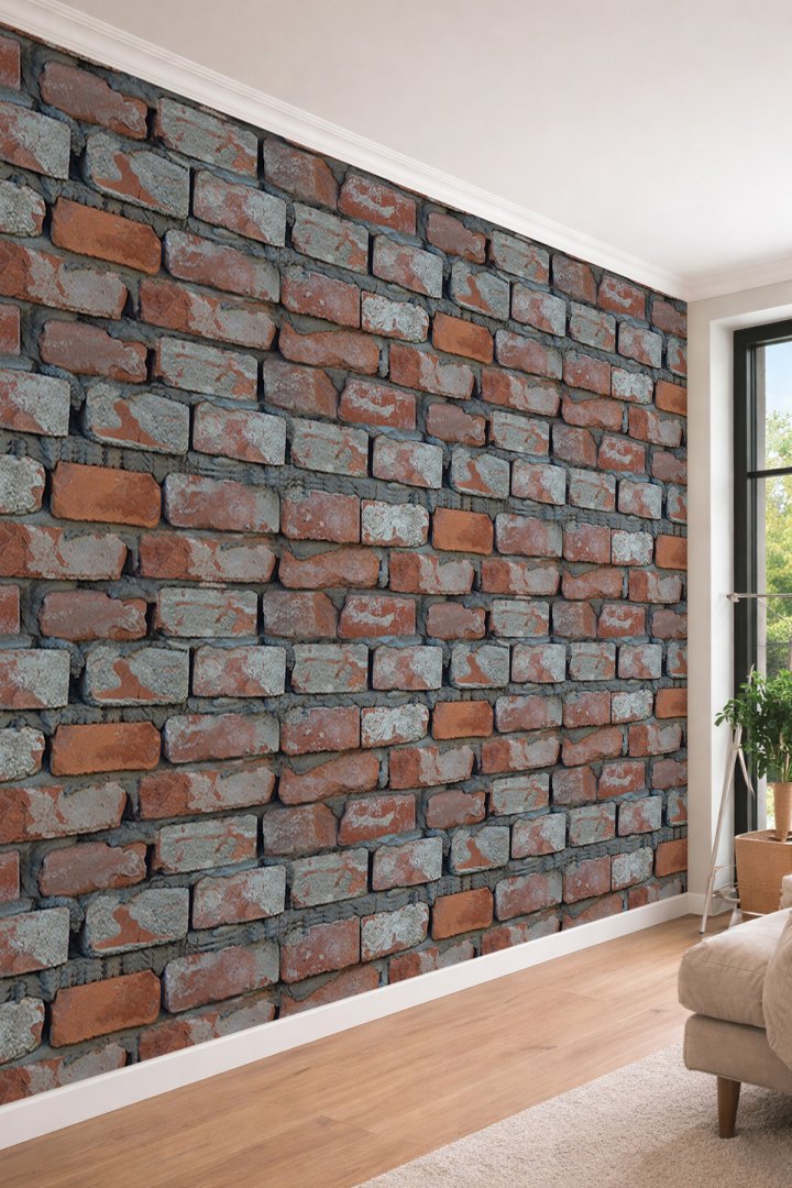 Dreamwall 3D Görünümlü Sıva Kalıntılı Doğal Tuğla Desenli Loft Stil Tekstil Duvar Kağıdı