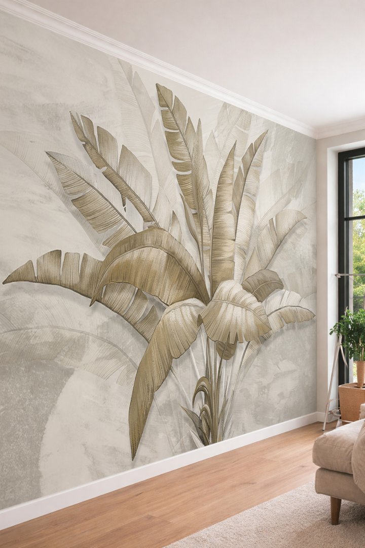 Dreamwall 3D Görünümlü Vintage Palmiye Yaprağı Desenli Tek Parça Tekstil Duvar Kağıdı