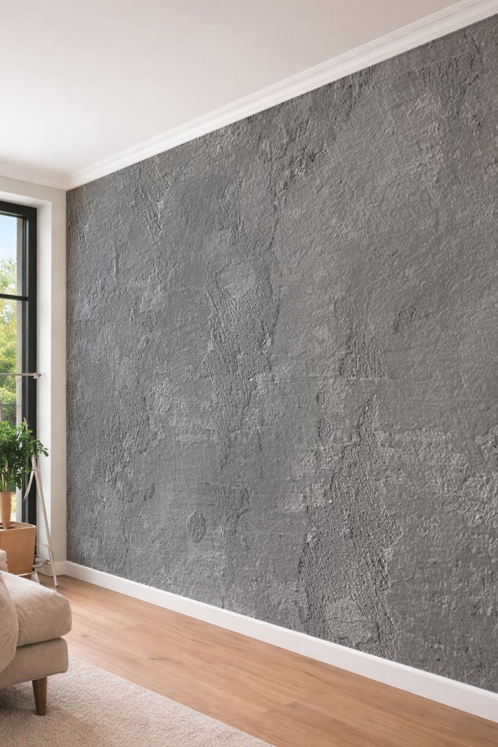 Dreamwall 3D Görünümlü Yoğun Sıva Dokulu Beton Desenli Tek Parça Tekstil Duvar Kağıdı