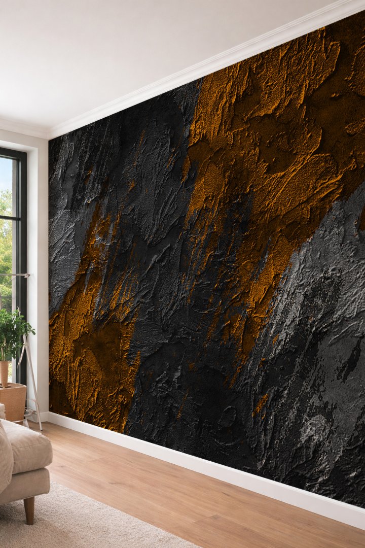 Dreamwall 3D Görünümlü Yoğun Sıva Dokulu Soyut Desenli Lüks Tek Parça Tekstil Duvar Kağıdı