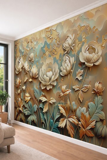 Dreamwall 3D Kabartma Görünümlü Çiçekli Tek Parça Tekstil Duvar Kağıdı
